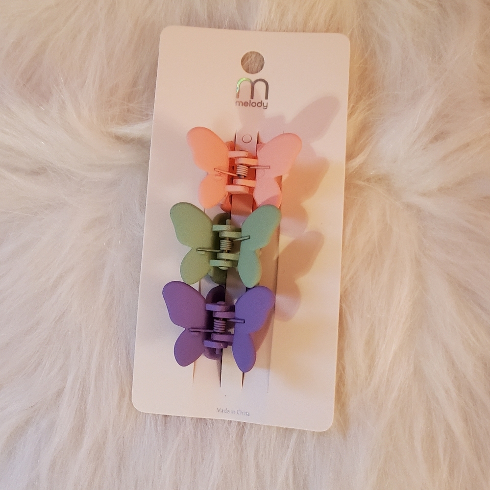 SMALL BUTTERFLY HAIR CLIPS PACK OF 3 PASTEL COLORS